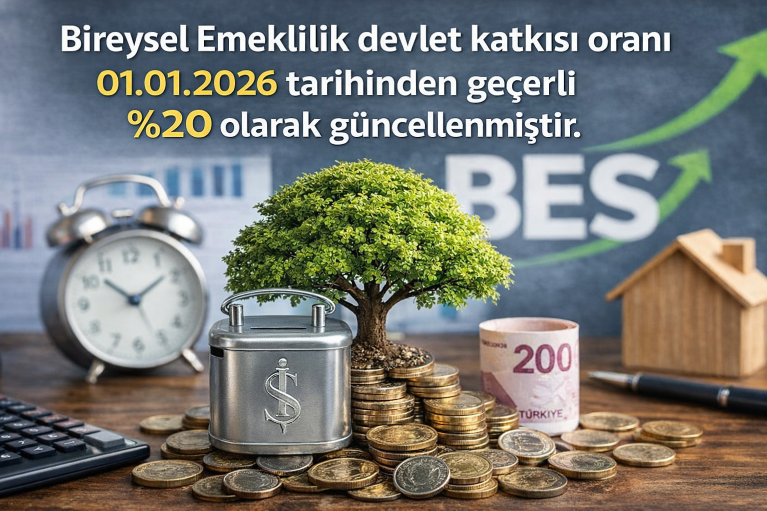 Bireysel Emeklilik devlet katkısı oranı 01.01.2026 tarihinden geçerli %20 olarak güncellenmiştir.
